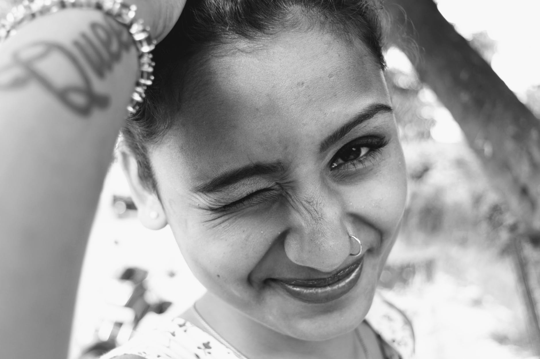 grayscale photography of woman